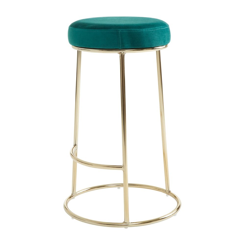 Olivia's Minerva Bar Stool in Emerald Green Velvet & Gold