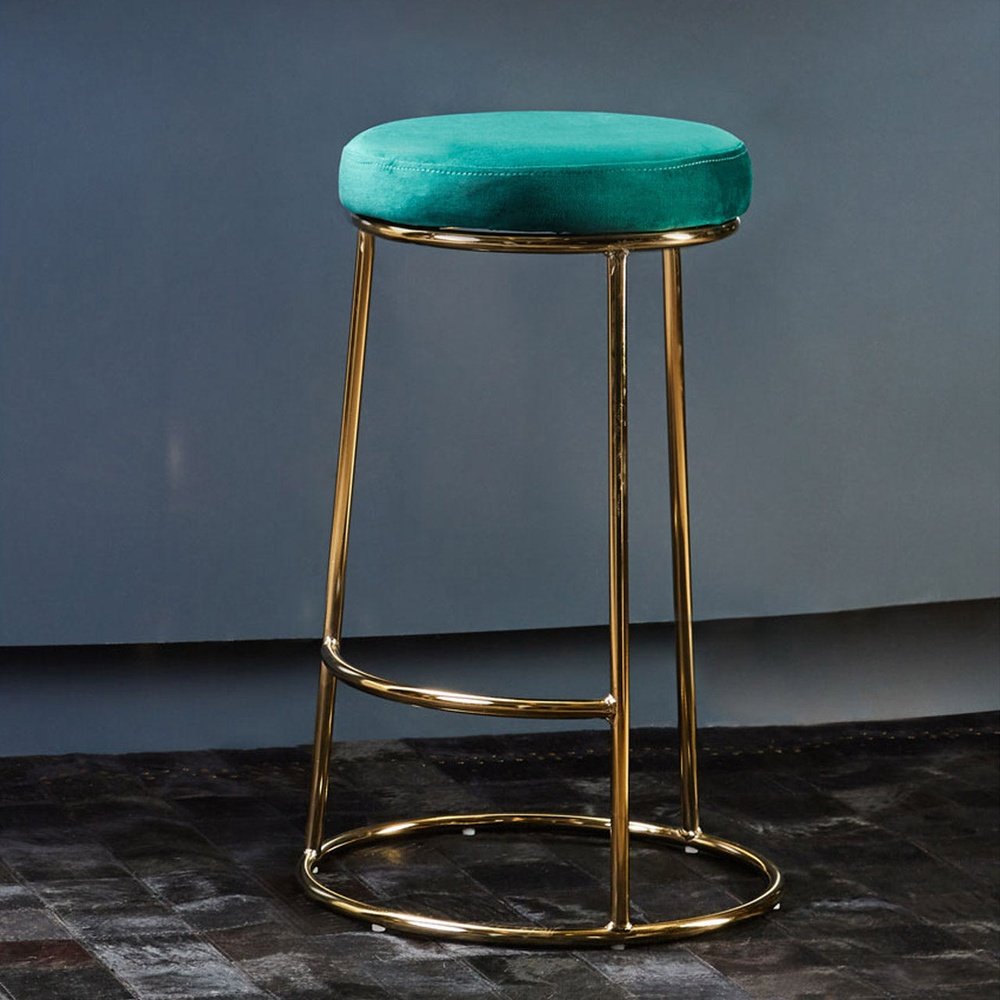 Olivia's Minerva Bar Stool in Emerald Green Velvet & Gold