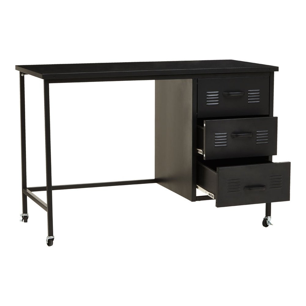 Olivia's Asher 3 Drawer Metal Desk with Wheels in Black