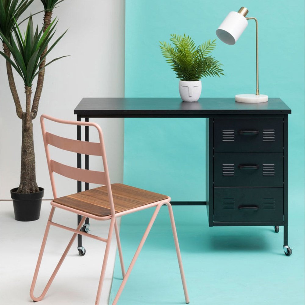 Olivia's Asher 3 Drawer Metal Desk with Wheels in Black