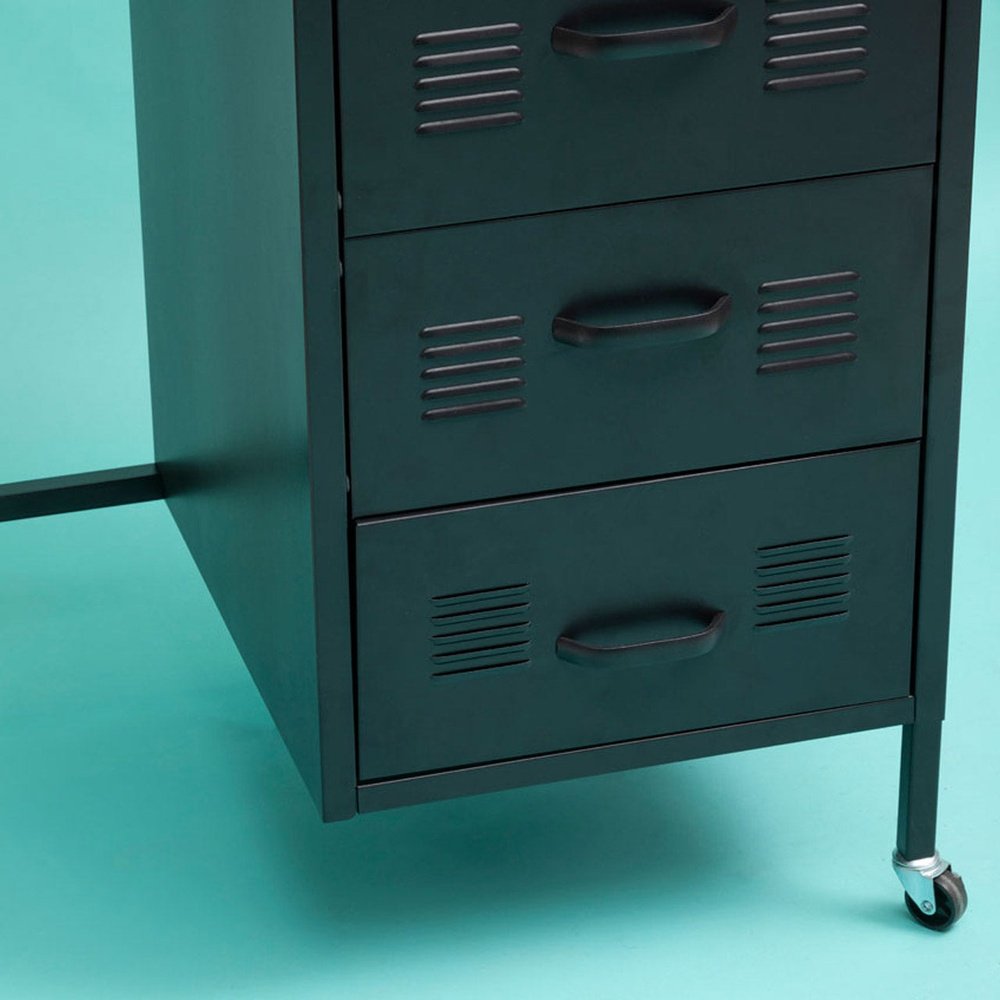 Asher 3 Drawer Metal Desk with Wheels - Black Premier 4