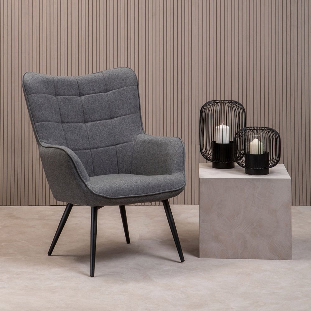 Olivia's Scarlett Accent Chair in Grey Fabric & Black Legs