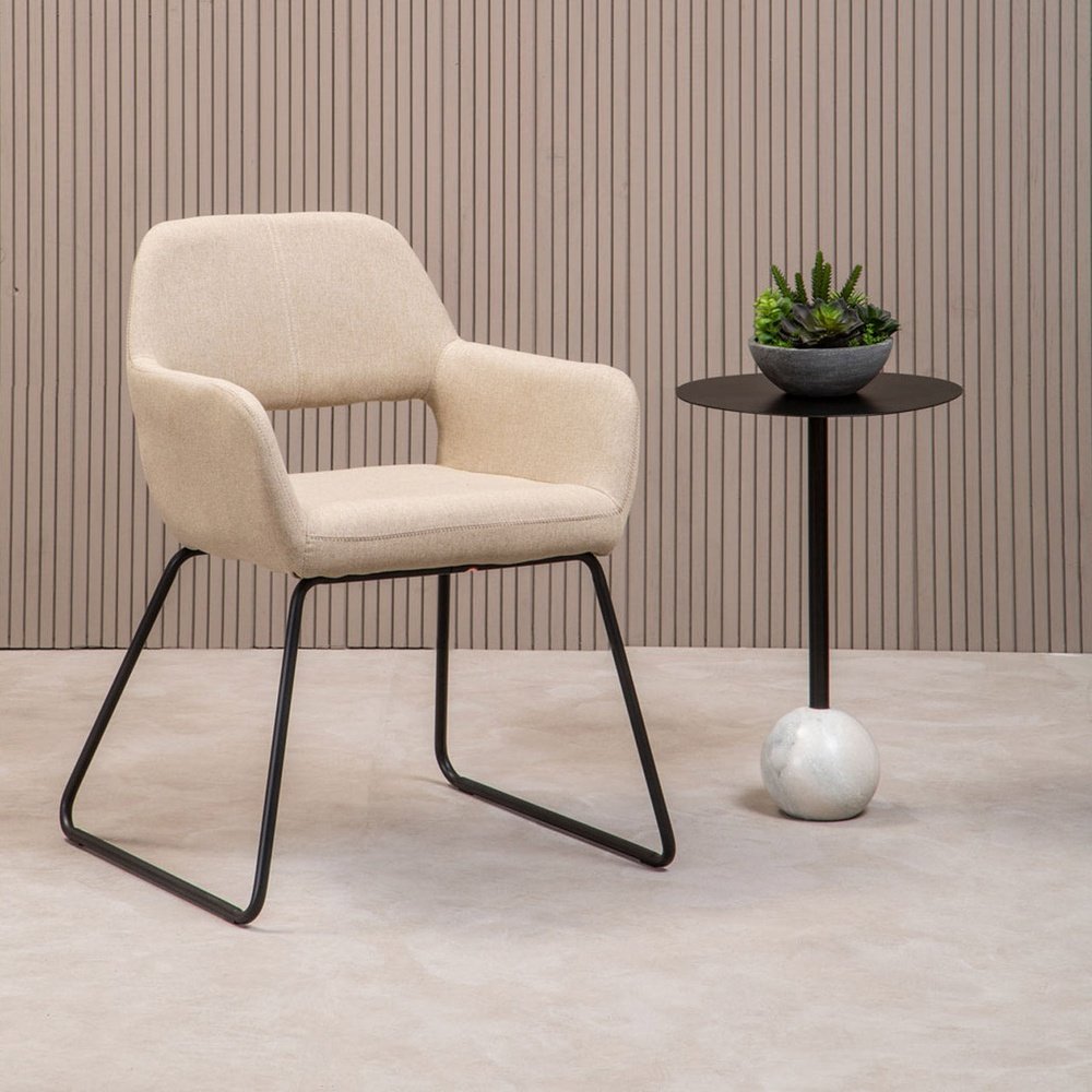 Olivia's Sonny Dining Chair in Natural Fabric & Black Legs