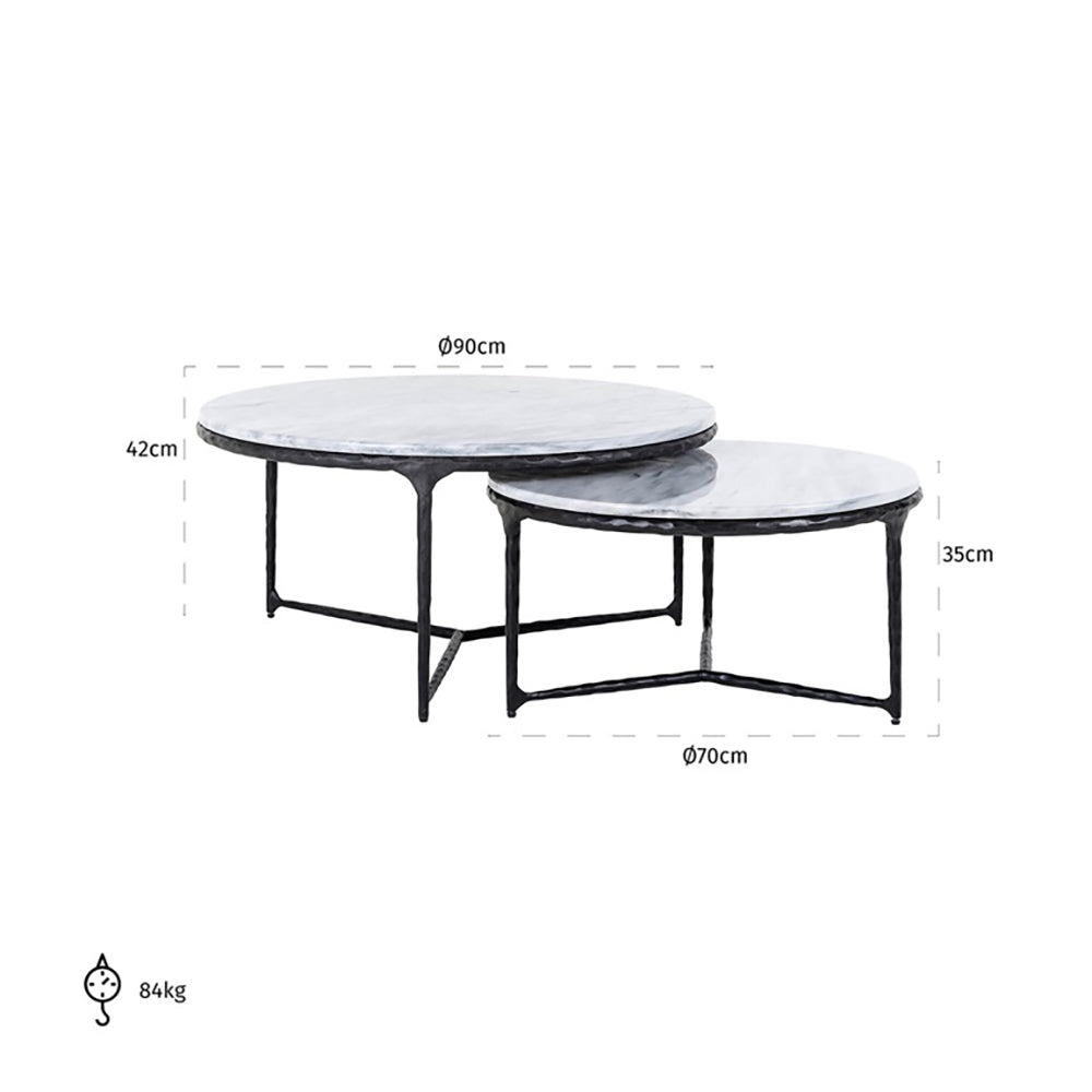 Richmond Set of 2 Steel Smith Black Legs and White Marble Top Coffee Table