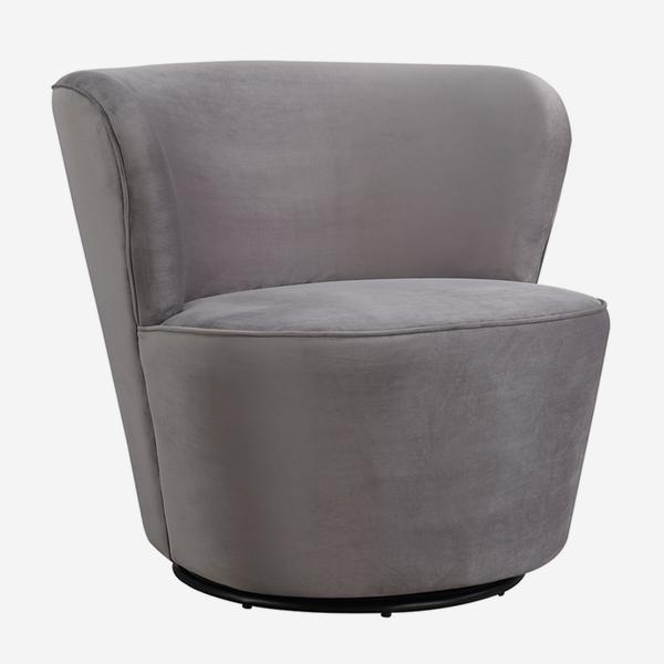 Andrew Martin Dorothy Swivel Chair, Grey-AndrewMartin-Olivia's- . It is covered in soft grey velvet and plumped up with a soft cushion seat and back
