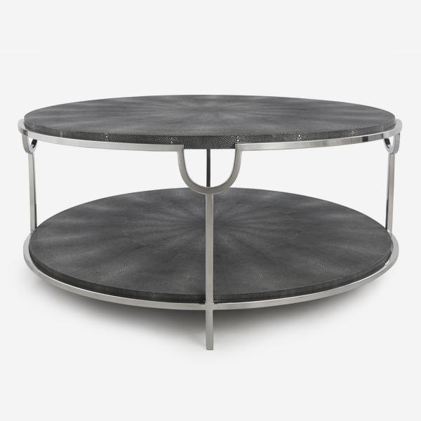 Andrew Martin Katia Coffee Table in Grey-AndrewMartin-Olivia's- faux shagreen top and undershelf in dark grey 