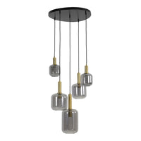 Light & Living Lekar 5 Lamp Pendant Antique Bronze And Smoked Glass