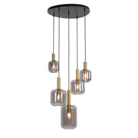 Light & Living Lekar 5 Lamp Pendant Antique Bronze And Smoked Glass