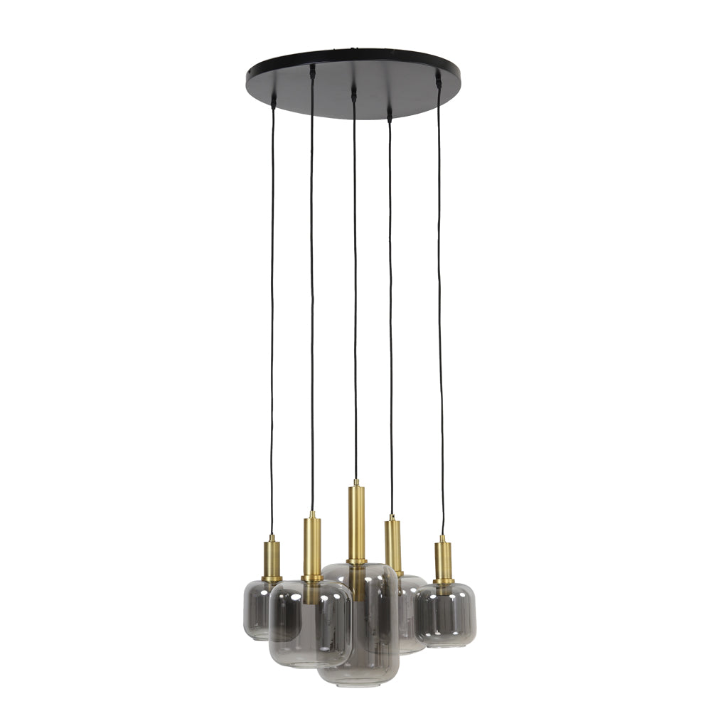 Light & Living Lekar 5 Lamp Pendant Antique Bronze And Smoked Glass