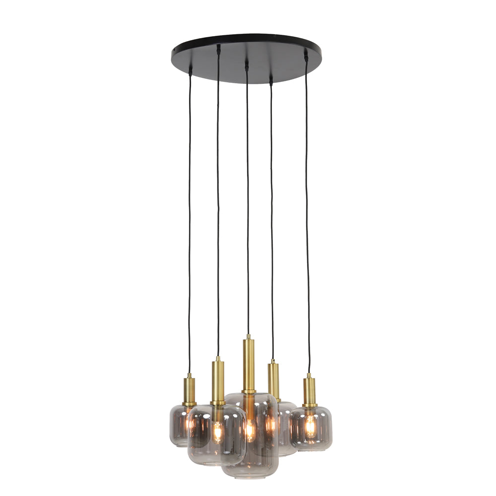 Light & Living Lekar 5 Lamp Pendant Antique Bronze And Smoked Glass