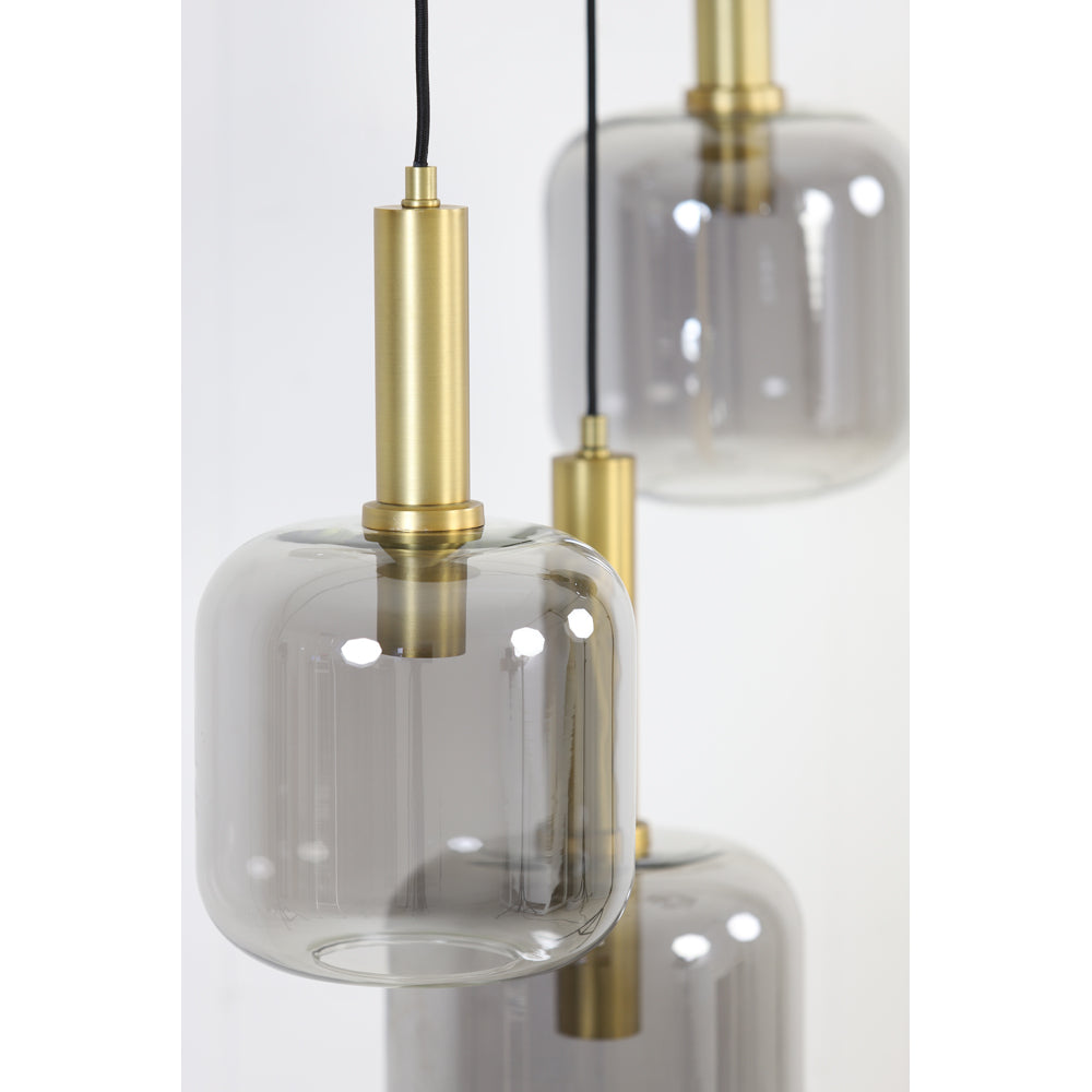 Light & Living Lekar 5 Lamp Pendant Antique Bronze And Smoked Glass