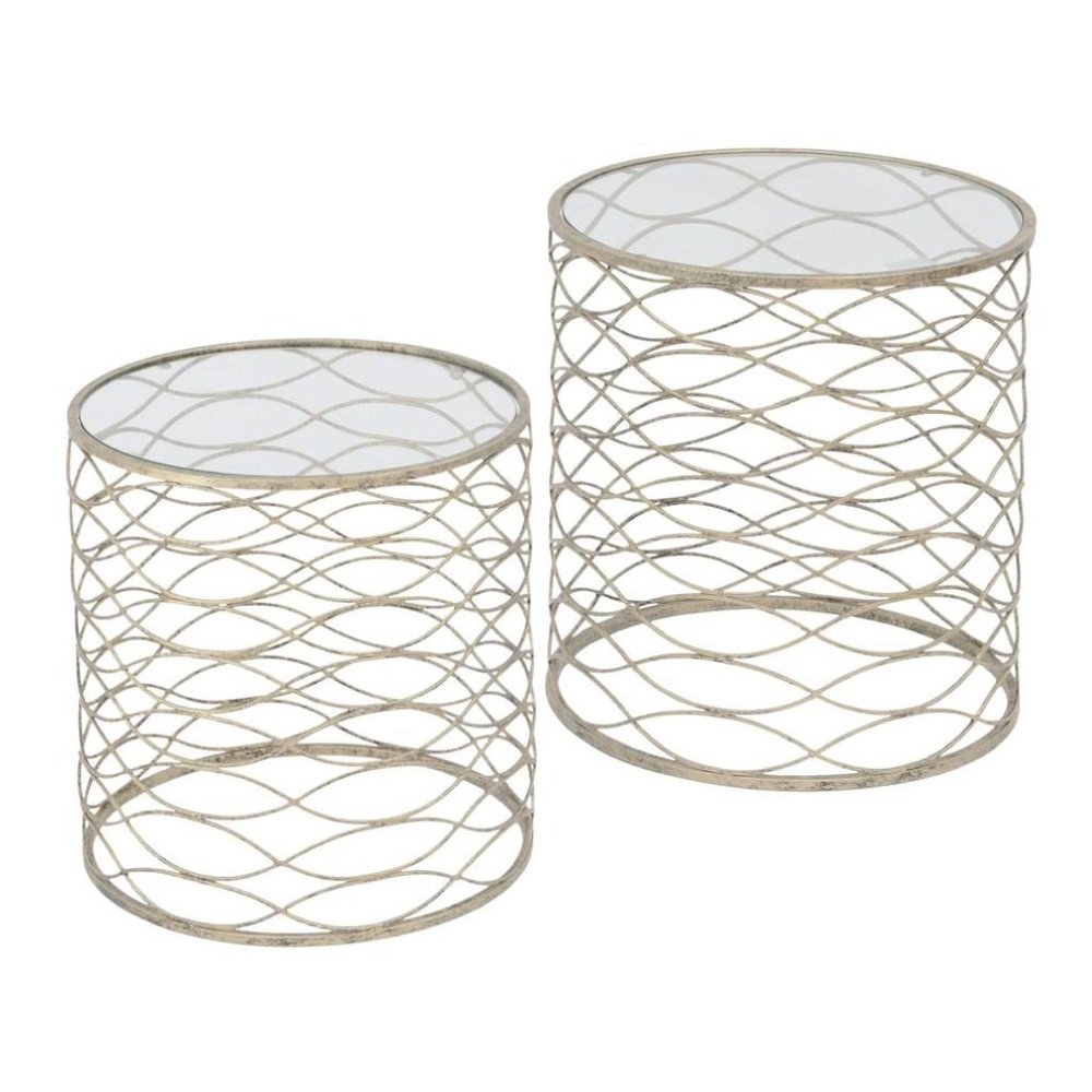 Libra Metal Waves Set of 2 Nesting Tables In Gold Finish-Libra-Olivia's 