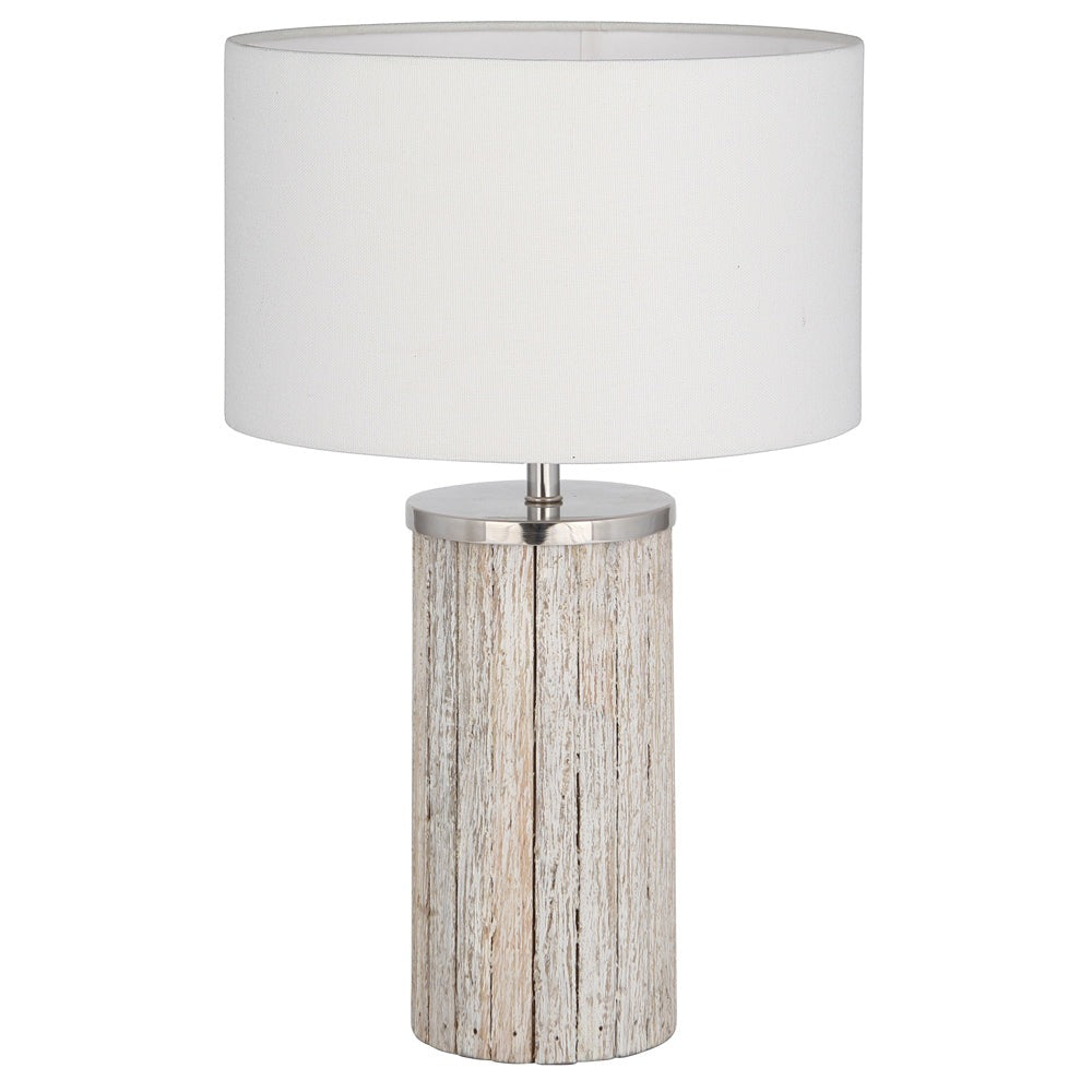 Olivia's Hailey Wash Wood Column Table Lamp in White