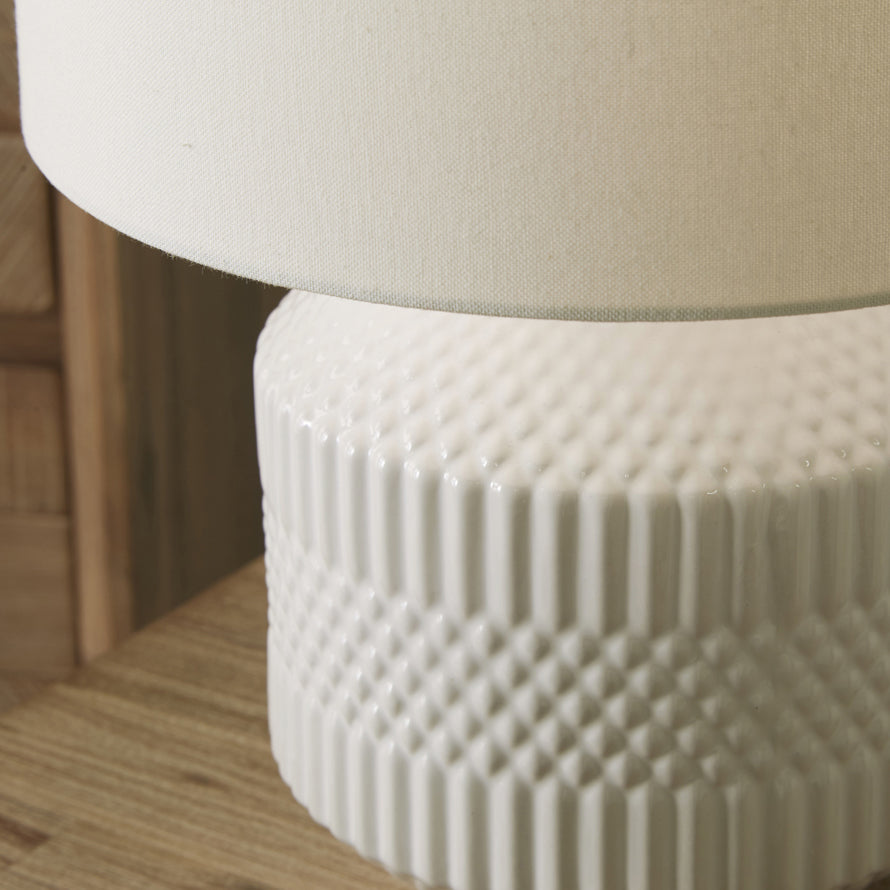 Olivia's Merida Small Geo Textured Ceramic Table Lamp in White