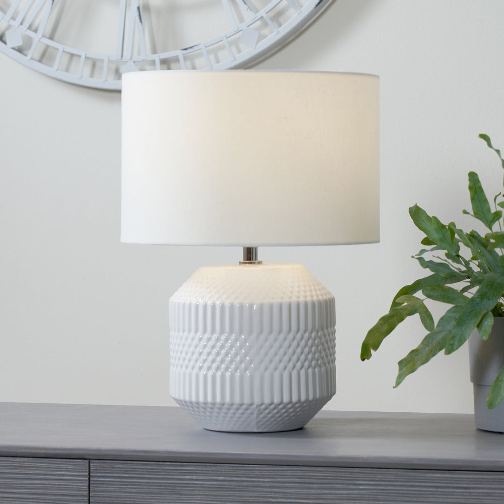 Olivia's Merida Small Geo Textured Ceramic Table Lamp in White