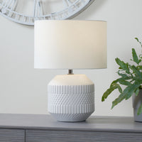 Olivia's Merida Small Geo Textured Ceramic Table Lamp in White