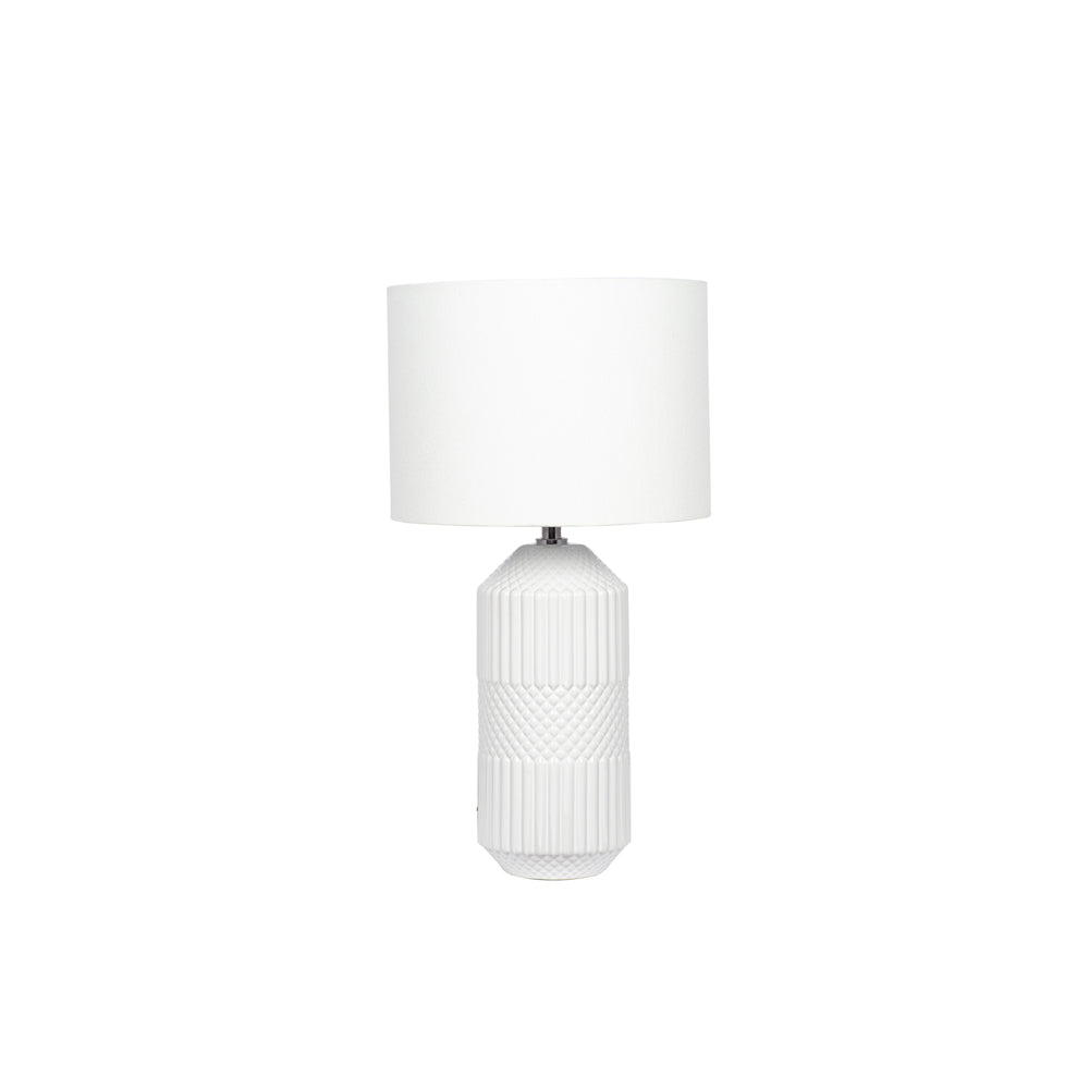 Olivia's Merida Tall Geo Textured Ceramic Table Lamp in White