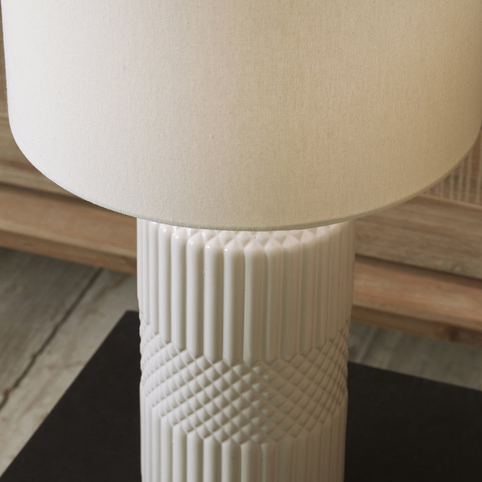 Olivia's Merida Tall Geo Textured Ceramic Table Lamp in White