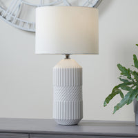 Olivia's Merida Tall Geo Textured Ceramic Table Lamp in White