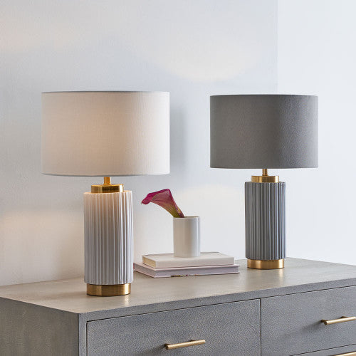 Olivia's Kirsty Textured Ceramic and Metal Table Lamp in White & Gold