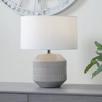 Olivia's Terrie Geo Textured Ceramic Table Lamp in Grey