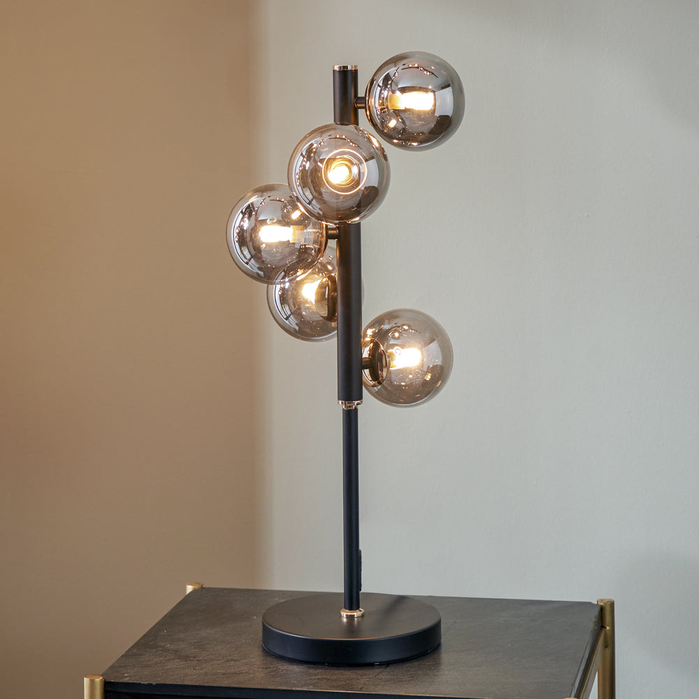 Olivia's Serena Table Lamp in Smoke Glass and Black Metal