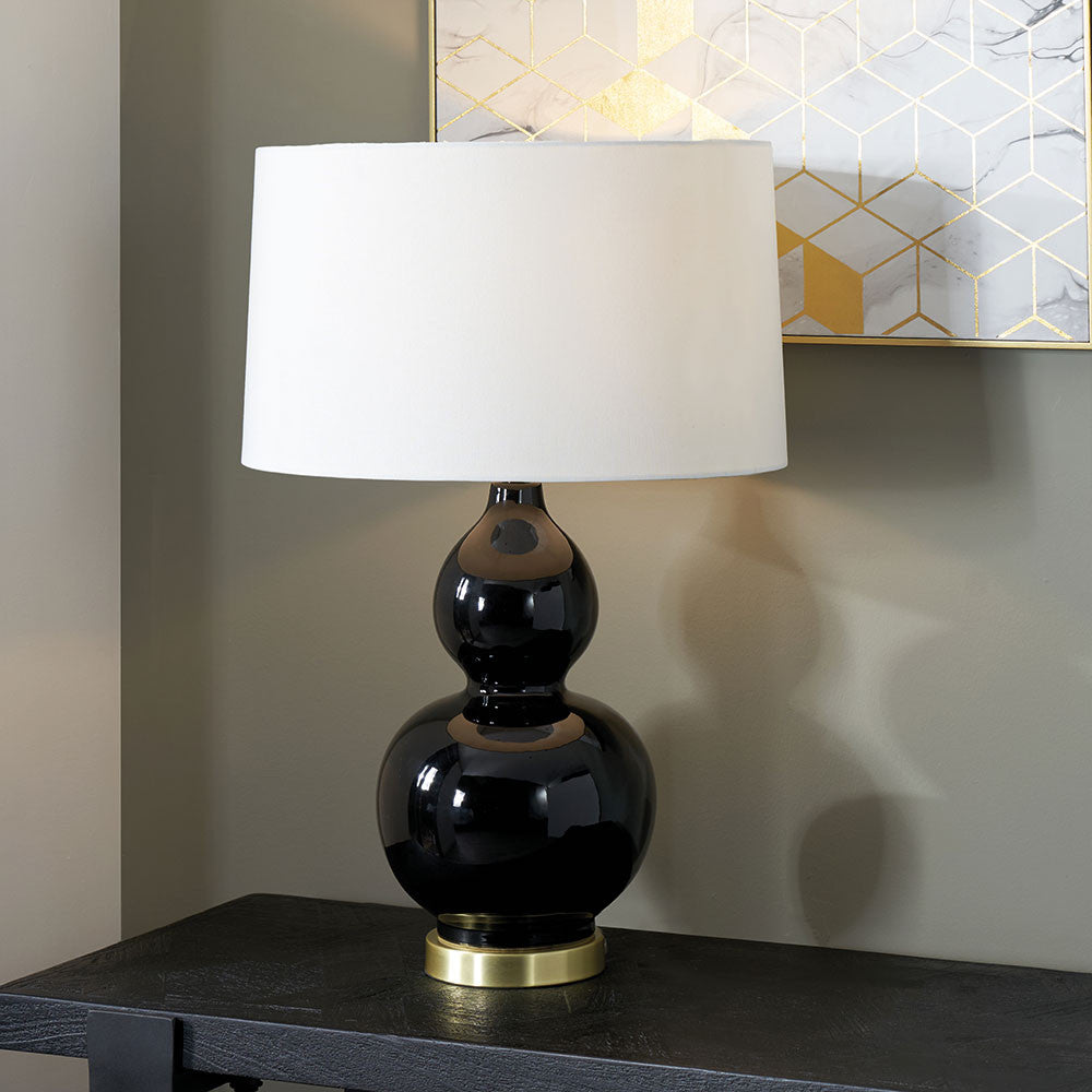 Olivia's Leonardo Black Ceramic Table Lamp With Brushed Gold Metal Detail