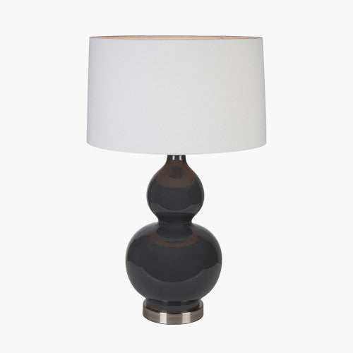 Olivia's Leonardo Grey Ceramic Table Lamp With Brushed Silver Metal Detail