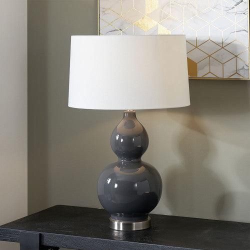 Olivia's Leonardo Grey Ceramic Table Lamp With Brushed Silver Metal Detail