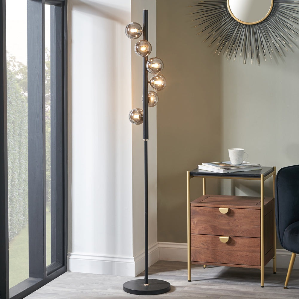 Olivia's Serena Floor Lamp in Smoke Glass and Black Metal