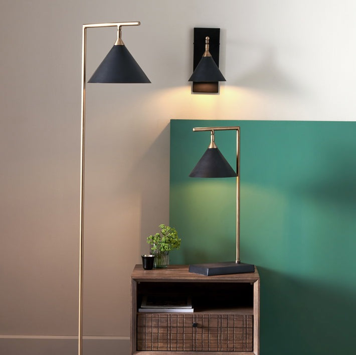 Olivia's Netty Floor Lamp in Matt Black And Antiuqe Brass