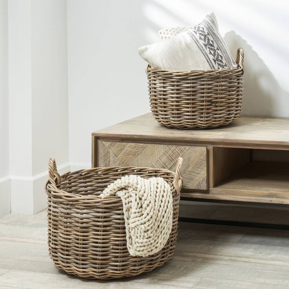 Olivia's Set of 2 Kobi Log Baskets in Grey