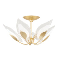 Hudson Valley Lighting Blossom 5 Light Semi Flush in Soft Off White & Gold Leaf