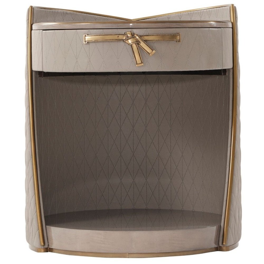 Theodore Alexander Iconic Round Bedside Table in Leather