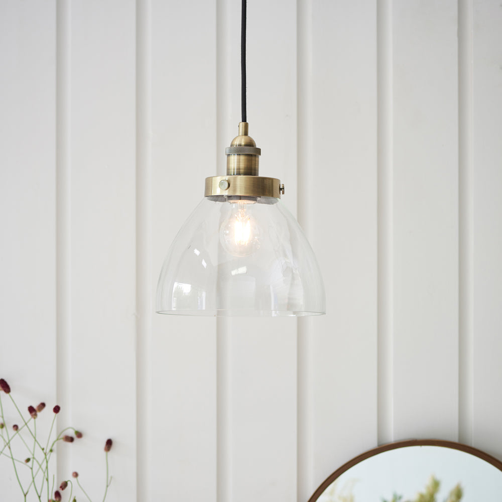 Gallery Interiors Hansen Pendant Light in Antique Brass