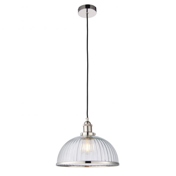 Gallery Interiors Hansen Glass Pendant Light Bright Nickel