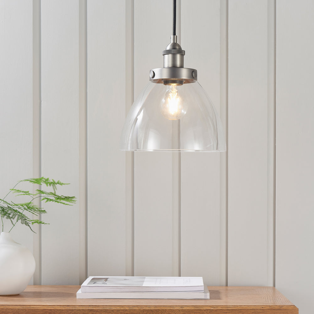 Gallery Interiors Hansen Pendant Light in Brushed Silver