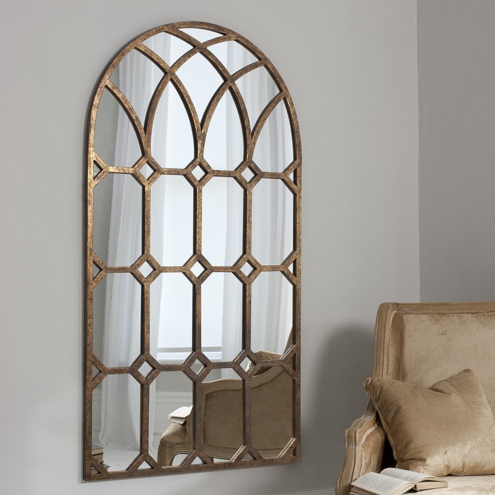 Gallery Khadra Gold Arched Window Pane Mirror-GalleryDirect-Olivia's