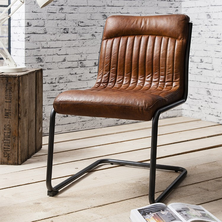 Gallery Interiors Capri Leather Dining Chair in Brown