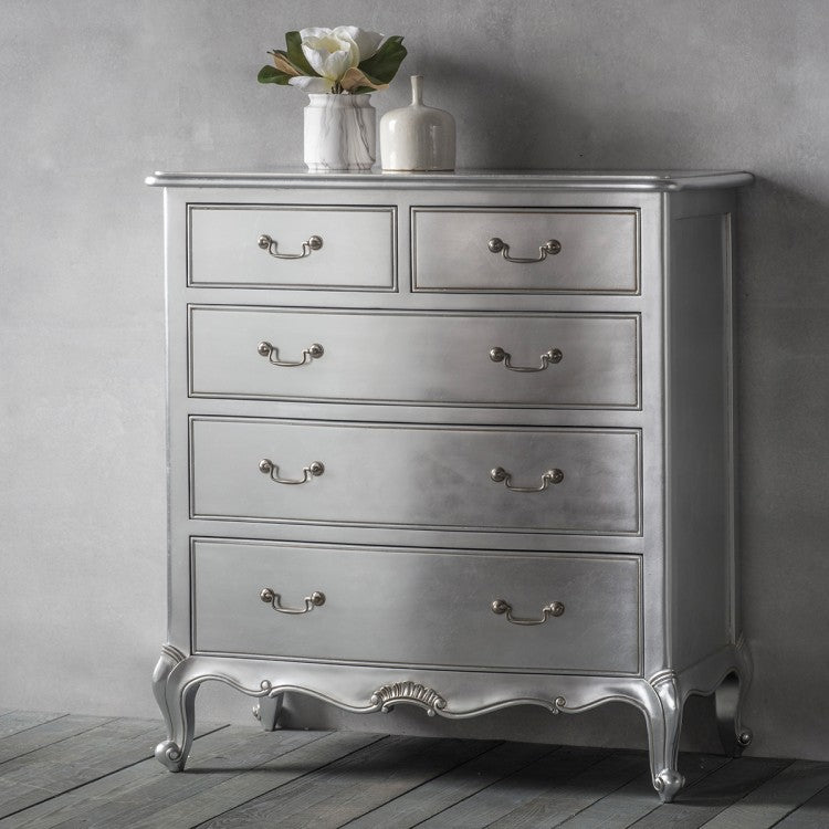 Gallery Chic 5 Drawer Chest in Silver-GalleryDirect-Olivia's 