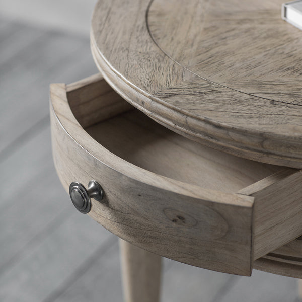 Gallery Interiors Mustique Round 1 Drawer Side Table