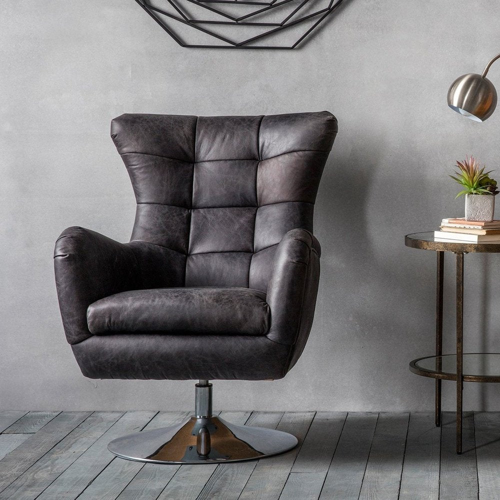 Hudson Living Bristol Leather Swivel Chair in Antique Black-GalleryDirect-Olivia's