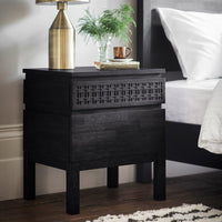 Gallery Interiors 2 Drawer Boho Boutique Bedside Chest in Black