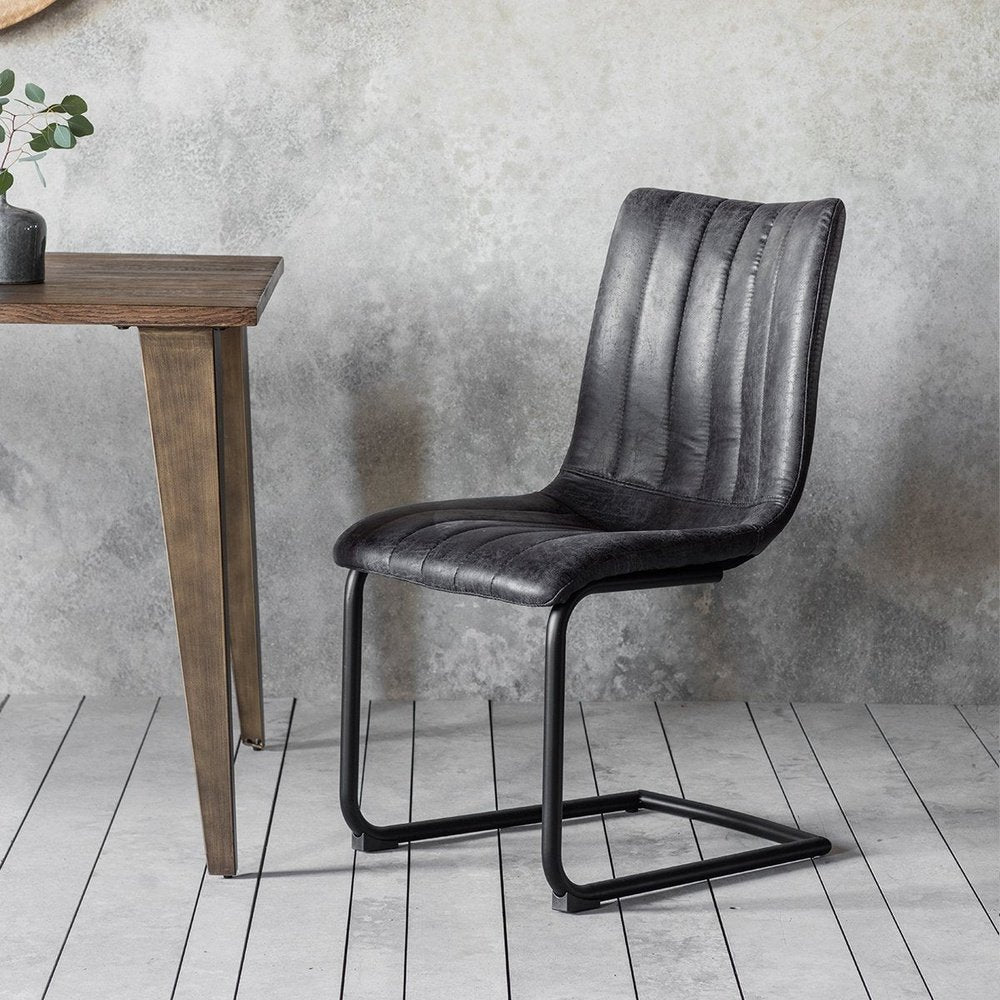 Gallery Set of 2 Edington Leather Grey Dining Chairs-GalleryDirect-Olivia's