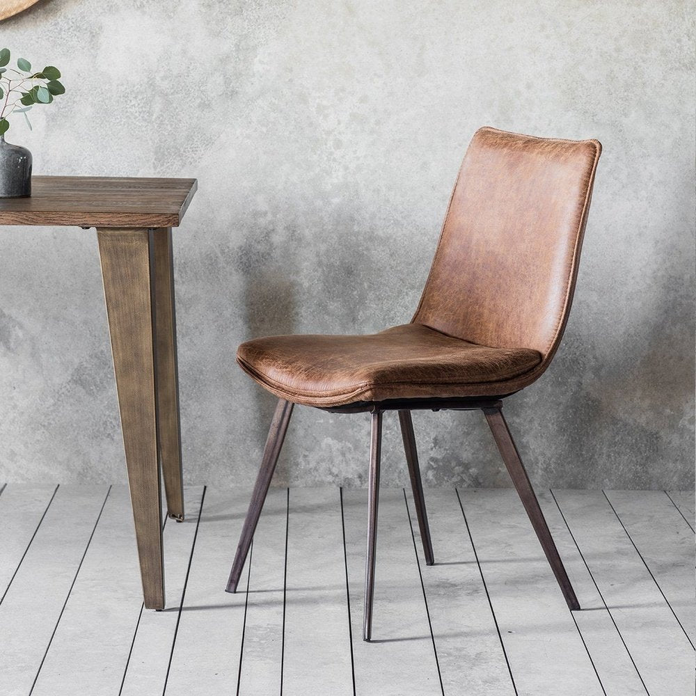 Gallery Set of 2 Hinks Leather Brown Dining Chairs