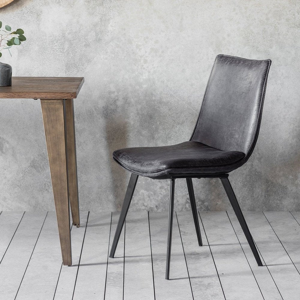Hinks Set of 2 Dining Chairs - Faux Grey Leather GalleryDirect 3