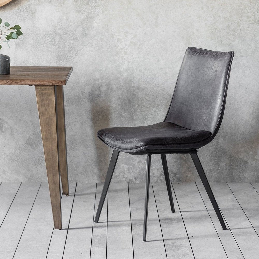 Gallery Set of 2 Hinks Leather Grey Dining Chairs-GalleryDirect-Olivia's