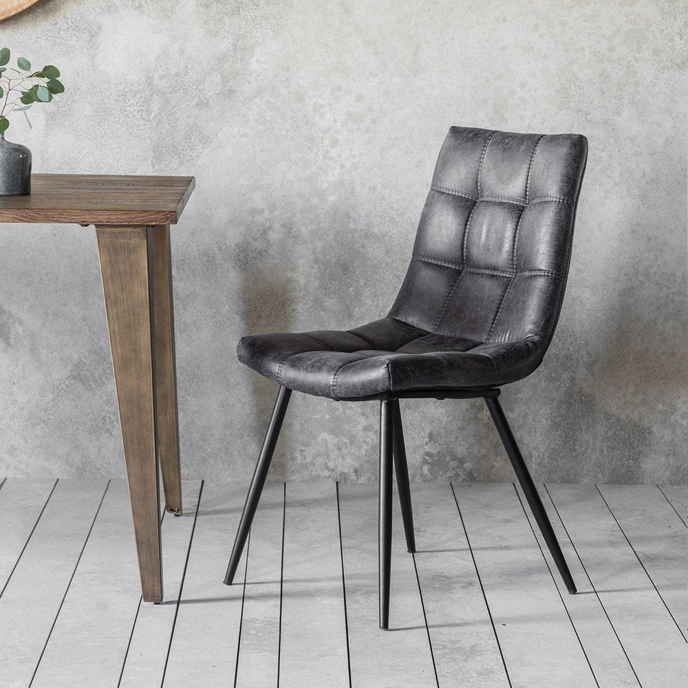 Gallery Set of 2 Darwin Grey Leather Dining Chairs-GalleryDirect-Olivia's
