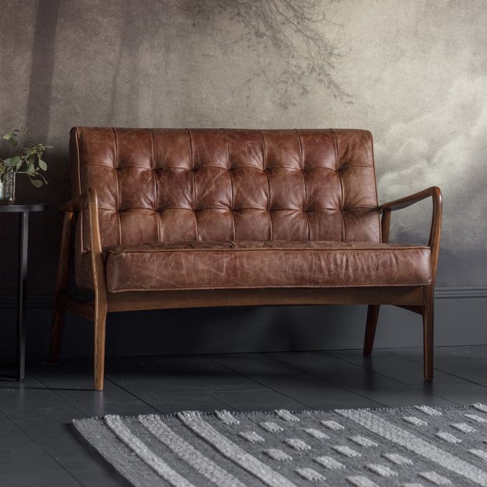 Gallery Interiors Humber 2 Seater Sofa in Vintage Brown Leather
