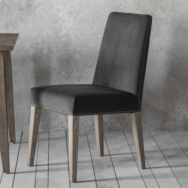 Gallery Interiors Set of 2 Rex Dining Chairs in Mouse Velvet | Outlet